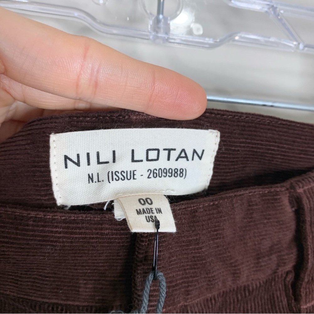 NEW Nili Lotan Shon Corduroy Pant (Sz 00) Curved Barrel Leg Cotton Merlot Brown - Picture 10 of 12